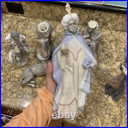Lladro Nativity Lot Of 8 & Boxes King Melchior Gaspar Balthasar Donkey Shepherd