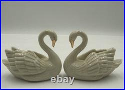 Lot 2 Lenox Swan Porcelain Place Card Holder 24K Gold Beak Figurines Cake Topper