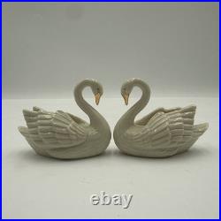 Lot 2 Lenox Swan Porcelain Place Card Holder 24K Gold Beak Figurines Cake Topper