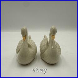 Lot 2 Lenox Swan Porcelain Place Card Holder 24K Gold Beak Figurines Cake Topper