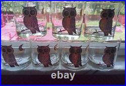 Lot 7 Couroc Owls Lowball Double Old Fashioned Glasses Whisky Bourbon Gold