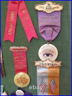 Lot Collection Of 23 Antique 100F, Odd Fellows Ribbon Pin Badge, All Seeing Eye
