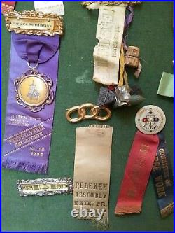 Lot Collection Of 23 Antique 100F, Odd Fellows Ribbon Pin Badge, All Seeing Eye