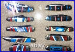 Lot Of 16 Glitzy Rough Rider Knives in Case all new no boxes