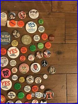 Lot Of 200+ VINTAGE 60'S 70'S BUTTONS PINS PINBACKS ALL POLITICAL and HIPPIE