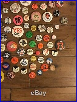 Lot Of 200+ VINTAGE 60'S 70'S BUTTONS PINS PINBACKS ALL POLITICAL and HIPPIE