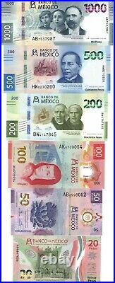 Lot Of All Mexico Bills Uncirculated 6 Bill New Collection Coleccion Billetes