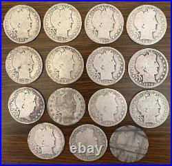 Lot of 15 Barber Quarters 90% Silver Collectible All Readable Dates