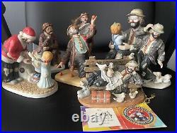 Lot of 7 Emmett Kelly Hobo Clown Figurines Collection Santa Dog Pigeons 1980s