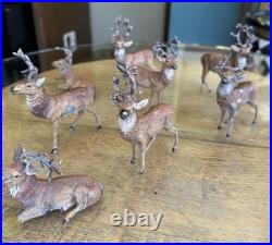 Lot of 8 Antique Cast Lead Standing Deer Figurines German Reindeer Christmas