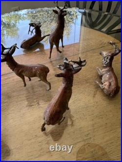Lot of 8 Antique Cast Lead Standing Deer Figurines German Reindeer Christmas