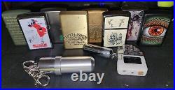 Lot of 8 Zippo Lighters With Accessories NO FUEL ALL EMPTY