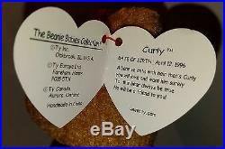 MINT Ty Beanie Baby Curly Bear ALL Errors Handmade 1st Edition Beanies WOW