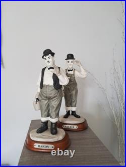 Mint Laurel and Hardy porcelain dolls Figurines Wooden Stand Numbered LTD