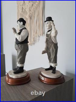 Mint Laurel and Hardy porcelain dolls Figurines Wooden Stand Numbered LTD