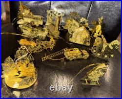 Mixed Lot of 15 Danbury Mint Christmas 23k Gold Plated Ornaments Christmas Tree