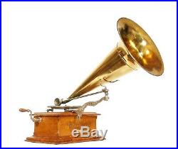 Near Mint 1902 Zonophone Concert Grand Phonograph With Original All-Brass Horn