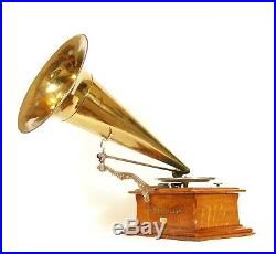 Near Mint 1902 Zonophone Concert Grand Phonograph With Original All-Brass Horn