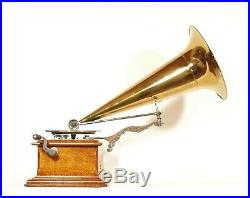 Near Mint 1902 Zonophone Concert Grand Phonograph With Original All-Brass Horn