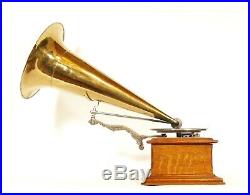 Near Mint 1902 Zonophone Concert Grand Phonograph With Original All-Brass Horn