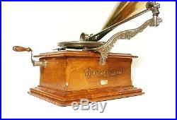 Near Mint 1902 Zonophone Concert Grand Phonograph With Original All-Brass Horn