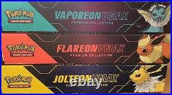 Pokemon Jolteon, Flareon, Vaporeon VMAX Premium Collection LOT All 3 IN HAND