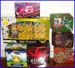 Pokemon TCG Sealed 7 Box Lot Elite Trainer Tins Celebrations Pikachu Collection