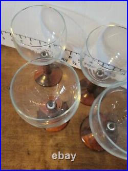 Set of 4 Marquetry Style Wood Stemmed Wine Glasses MINT 6.5 Tall