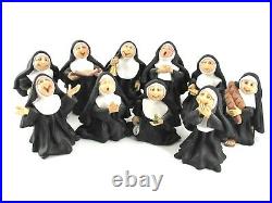 Sister Folk NUN FIGURINES Lot of 10 GN/ Maureen Black & White Habit 1999 Vintage