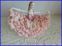 Stunning MV Irish Dresden Figurine Porcelain Lace Lady Madam Butterfly Mint