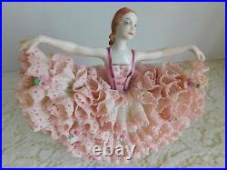 Stunning MV Irish Dresden Figurine Porcelain Lace Lady Madam Butterfly Mint