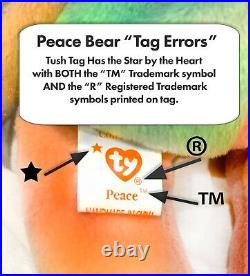 Ty Beanie Baby PEACE BEAR! Original Collectible! All Tag ERRORS MINT! VERY RARE