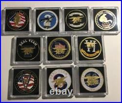US NAVY SEALS Challenge Coin Set-10 LOT All US Navy Seal Teams w Cases