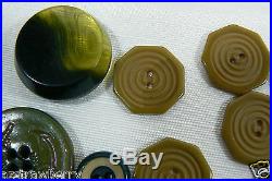 VTG Mix Lot of 23 assorted color green size Rare all bakelite carved buttons