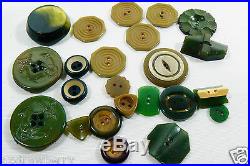 VTG Mix Lot of 23 assorted color green size Rare all bakelite carved buttons
