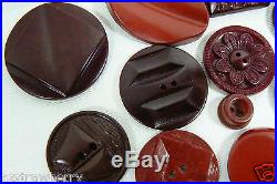 VTG Mix Lot of 24 assorted color burgundy red size all bakelite carved buttons