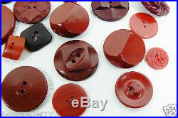 VTG Mix Lot of 24 assorted color burgundy red size all bakelite carved buttons
