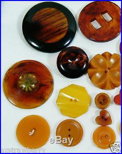 VTG Mix Lot of 31 assorted color brown orange size all bakelite carved buttons