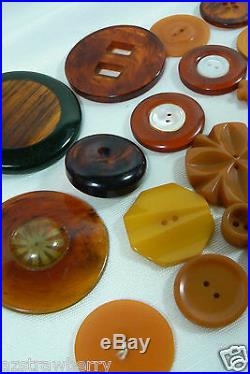 VTG Mix Lot of 31 assorted color brown orange size all bakelite carved buttons