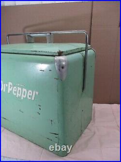 Vintage 1950's Classic Dr Pepper All Metal Picnic Cooler Mint Green with Tray