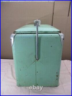 Vintage 1950's Classic Dr Pepper All Metal Picnic Cooler Mint Green with Tray