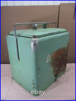 Vintage 1950's Classic Dr Pepper All Metal Picnic Cooler Mint Green with Tray