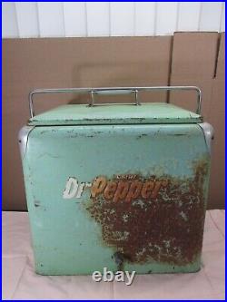 Vintage 1950's Classic Dr Pepper All Metal Picnic Cooler Mint Green with Tray