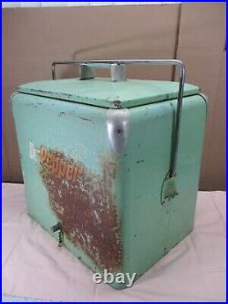 Vintage 1950's Classic Dr Pepper All Metal Picnic Cooler Mint Green with Tray