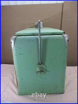 Vintage 1950's Classic Dr Pepper All Metal Picnic Cooler Mint Green with Tray