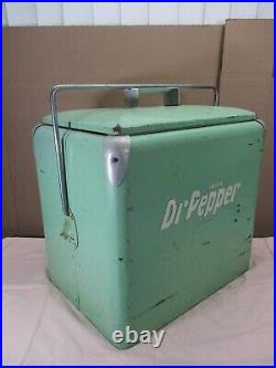 Vintage 1950's Classic Dr Pepper All Metal Picnic Cooler Mint Green with Tray