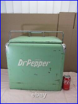 Vintage 1950's Classic Dr Pepper All Metal Picnic Cooler Mint Green with Tray
