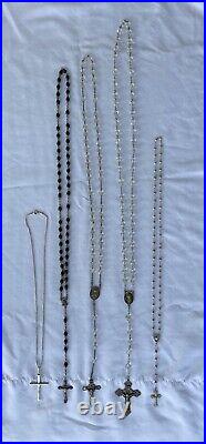 Vintage Assorted Lot Of 5 Sterling Silver Sacred Holy Rosaries See All Pictures