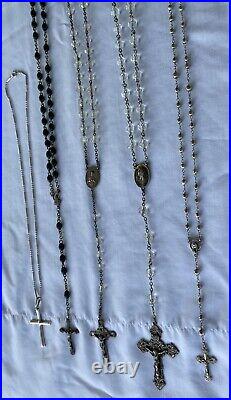 Vintage Assorted Lot Of 5 Sterling Silver Sacred Holy Rosaries See All Pictures