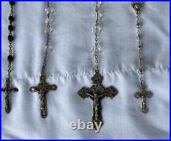 Vintage Assorted Lot Of 5 Sterling Silver Sacred Holy Rosaries See All Pictures